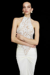 Halter Backless Lace Panel High-Waist Bodycon Party Dress