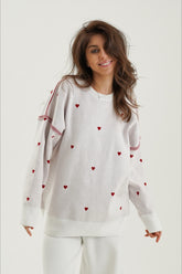 Oversized Heart Print Long Sleeve Knit Sweater