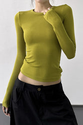 Vintage Solid Crew Neck Slim Long Sleeve Base Layer