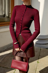 Slim Stand Collar Single Breasted Long Sleeve Knit Cardigan