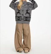 Retro Preppy Stand Collar Cardigan Grey / S