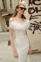 Ostrich Feather Deep V Bodycon Party Dress