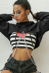 Short Chain Panel Loose Hoodie