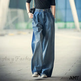 Amy Fashion - 85Kg Oversize High Waist Denim Baggy Wide Leg Wash Mother Spring Korean Vintage