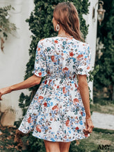 Amy Fashion - Bohemian White Lace Up Bubble Waist Print Chic Dress