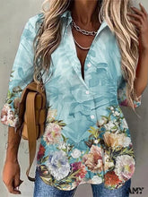 Amy Fashion - Casual Daily Floral Print Blouse Blue / S