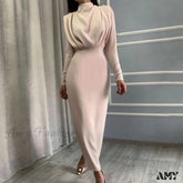 Amy Fashion - Casual Plus Size Solid Color Draw Waist Dress Apricot / S