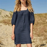 Amy Fashion - Casual Solid Color Straight Party Dress 03 Navy Blue / S