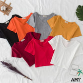Amy Fashion - Cotton V Neck Solid Color T Shirt
