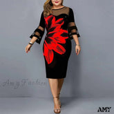 Amy Fashion - Elegant Mesh Bodycon Floral Print Party Dress