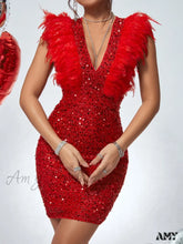 Amy Fashion - Fuzzy Trim Sequin Zip Back Bodycon Dress
