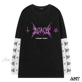 Amy Fashion - Gothic Graphic Print T-Shirt Black2 / M