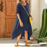 Amy Fashion - Half Sleeve O Neck Solid Midi Dress