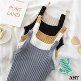 Amy Fashion - Halter Basic Sleeveless Knitted Crop Top