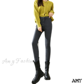 Amy Fashion - High Waist Fleece Lined Warm Slim Korean Casual Sexy Leggings Jean Grey / 25