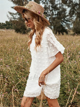 Amy Fashion - Lace Up O Neck Tassel Jacquard Solid Chiffon Dress