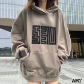 Amy Fashion - Oversize Graphic Print Hoody Pullover Grey / M