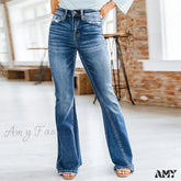 Amy Fashion - Patchwork Flared Vintage High Stretch Casual Denim Jean