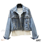 Amy Fashion - Rivet Studded Denim Jacket