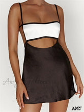 Amy Fashion - Sexy Sleeveless Strap Patchwork Hollow Out Backless Mini Dress