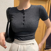 Amy Fashion - Short Sleeve Cotton Tee Shirt