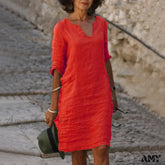 Amy Fashion - Short Sleeve Solid V Neck Baggy Dress