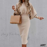 Amy Fashion - Tight High Waist Elegant Long Lantern Sleeve O-Neck Dress