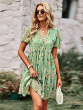 Amy Fashion - V Neck Short Sleeve Loose Chic Printed Dresses Green / M