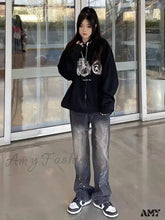 Amy Fashion - Vintage Black Print Speckled Ink Wide Leg Loose Straight Floor Sweeping Jean