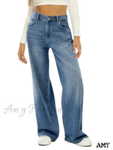 Amy Fashion - Vintage High Waist Wide Leg Blue Baggy Streetwear Harajuku Straight Fashionable