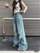 Amy Fashion - Vintage Torn High-Waisted Slimming Loose-Fitting Long Women’s Jean