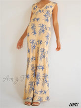 Amy Fashion - Vintage Women Sleeveless V-Neck Backless Flower Print Summer For Vacation Party