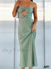 Amy Fashion - Women Sexy Strapless Backless Low Cut Off Shoulder Tube Party Satin Female Vestidos