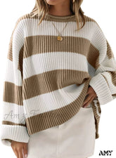 Amy Fashion - Women’s Striped Color Comfy Knitted Sweater