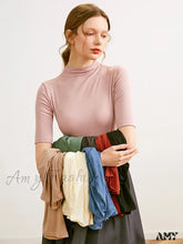 Amy Fashion - Wool Viscose Blend Short Sleeved Solid T Shirt