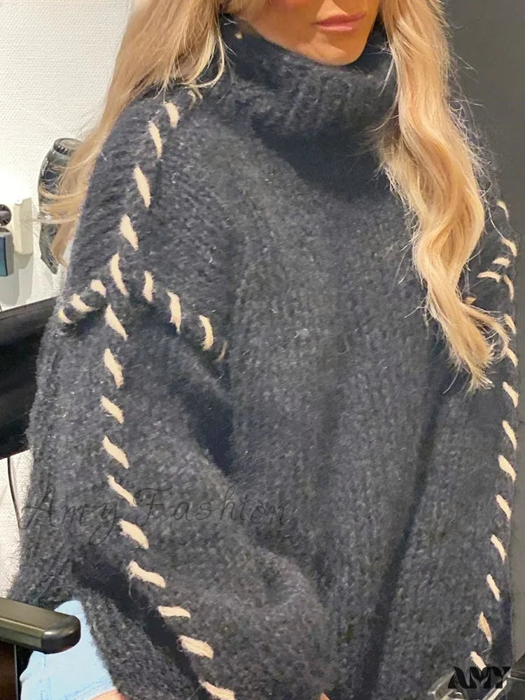 Autumn Winter Pullover Knitted Hand Edge Banding Womenโs Bottoming Shirt Casual Loose Stylish
