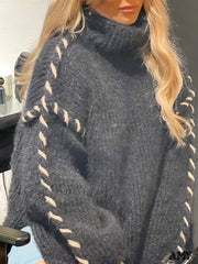Autumn Winter Pullover Knitted Hand Edge Banding Womenโs Bottoming Shirt Casual Loose Stylish
