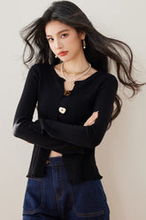 Black Slim Knit Cardigan Sexy Fitted Base Layer