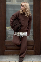 Hooded Zip Cardigan Wide Leg Pants Knit Set