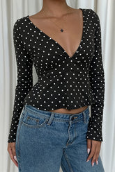 Polka Dot Peplum Wrap Blouse