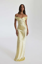 Satin Off-Shoulder Fishtail Maxi Party Dress