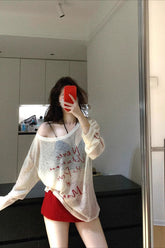 Slouchy One Shoulder Mesh Cover Up