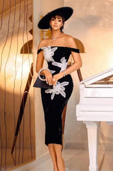 3D Floral Off-Shoulder Bandage Bodycon Party Dress