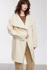 Wide Collar Single-Button Mid-Length Loose Fit Trench Coat
