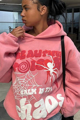 Loose Hip-hop Spider Web Print Hoodie