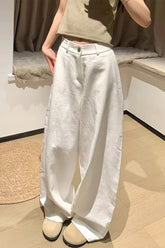 White High Waist Curved Hem Wide Leg Pants