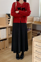 Sparkle Bow Detail Ribbed Christmas Cardigan