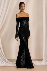 Black Lace Slim Maxi Elegant Party Dress