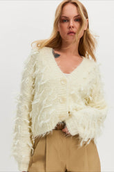 V Neck Fringe Short Loose Slouchy Knit Cardigan