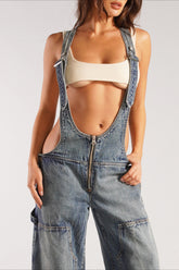 Street Style Low-Rise Suspender Wide-Leg Jeans